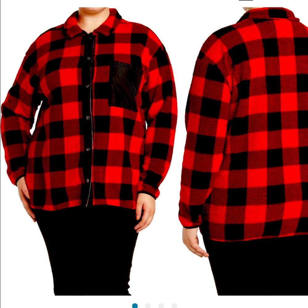 🌹🌹NWT Size 3X Women New Buffalo Plaid Button Jacket /Shirt Color Red/Black